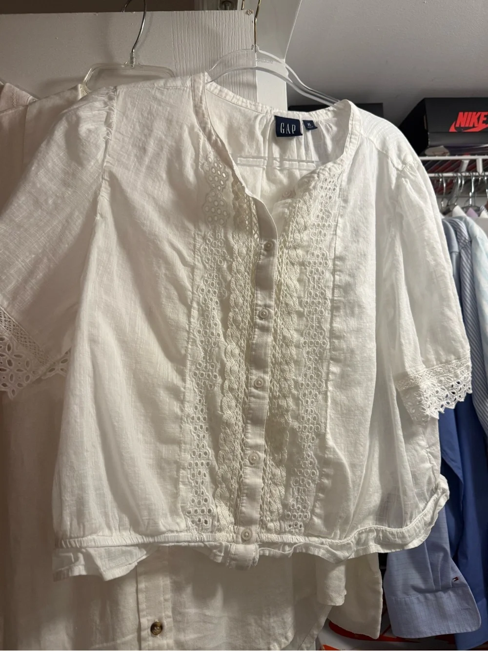 GAP, Lauren Conrad XL White & Ivory Lace-Trim Button Front Top Set of 3 - Picture 2 of 5